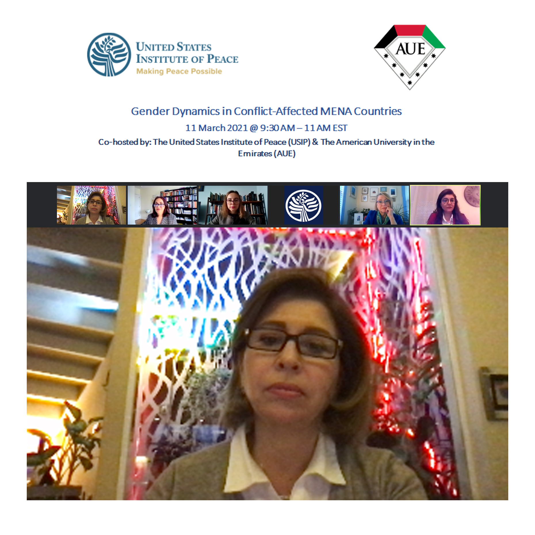 Ms. Suzan Aref participates as a Speaker in a Webinar on Gender Dynamics in Conflict- Affected MENA countries